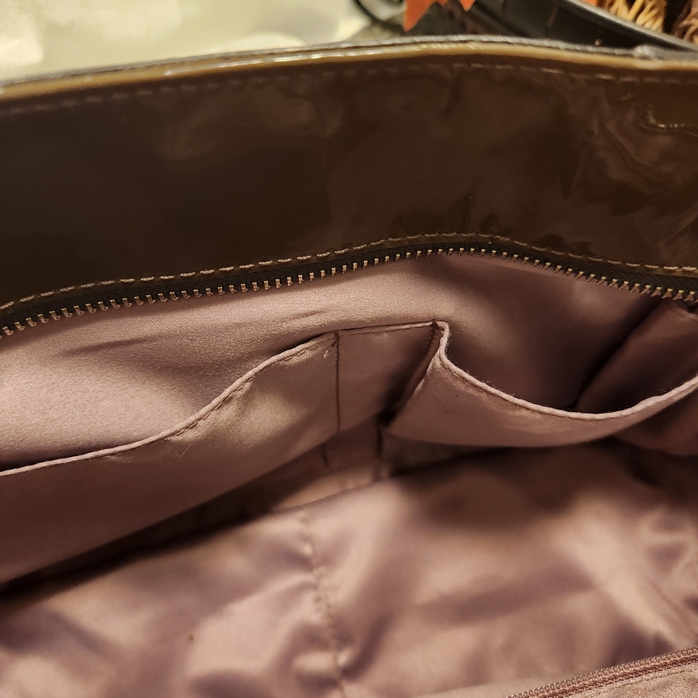 Coach Olive Green Op Art Embossed Patent Leather East West Gallery Tote  Bag - Picture 9 of 16